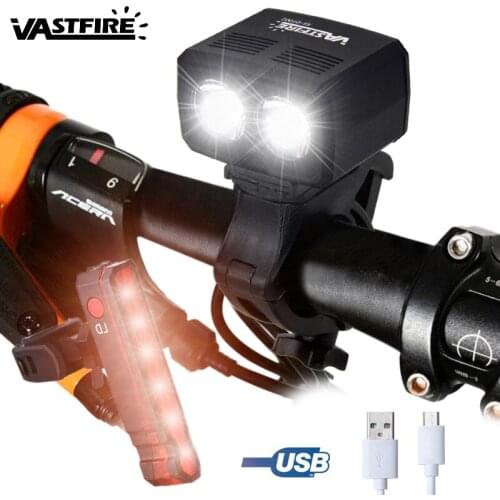 Mini Aluminum USB Rechargeable Front Bike Light 2X XM-L T6 LED Lamp 5 Modes Headlamp with Multi-color Safety Warning Taillight