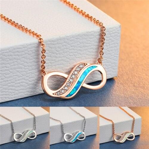 Trendy Female Blue Opal Pendant Necklace Charm rose gold color Chain Necklaces For Women Cute Zircon Infinity Weddings Necklace