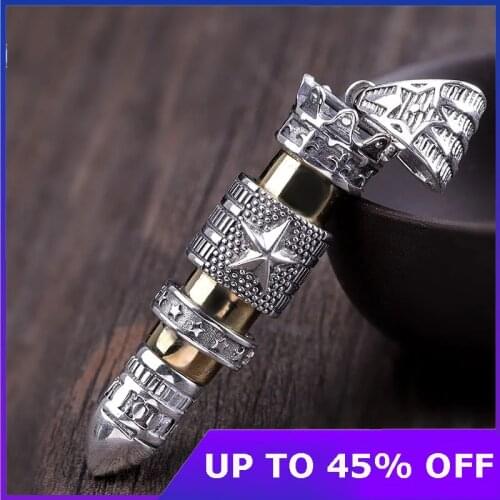 Real 100% 925 Silver Pendant Thai Silver Handmade Personality Hip Hop Military Series Five Star Bullet Pendant Man Pendant