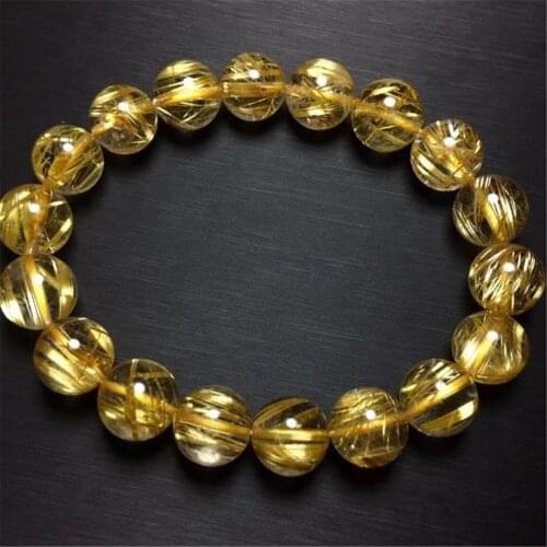 12mm Natural Brazil Gold Rutilated Quartz Bracelet For Women Man Luck Round Beads Titanium Crystal Stretch Strands Jewelry AAAAA