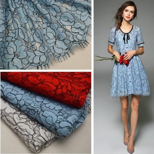 LASUI new lace Red light bule Off white The black line Plant flowers dress Fashion