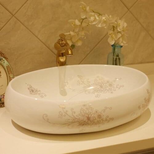 Oval Jingdezhen Bathroom ceramic sink wash basin Counter Top Wash Basin Bathroom Sinks oval bathroom sink