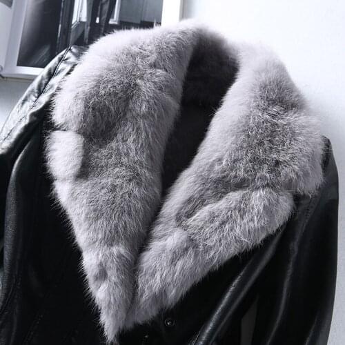 Faux Fur Coat Rex Rabbit Fur Collar PU Leather Jacket Coat Female Autumn Winter Coat Women Clothes 2020 Korean Tops ZT4466
