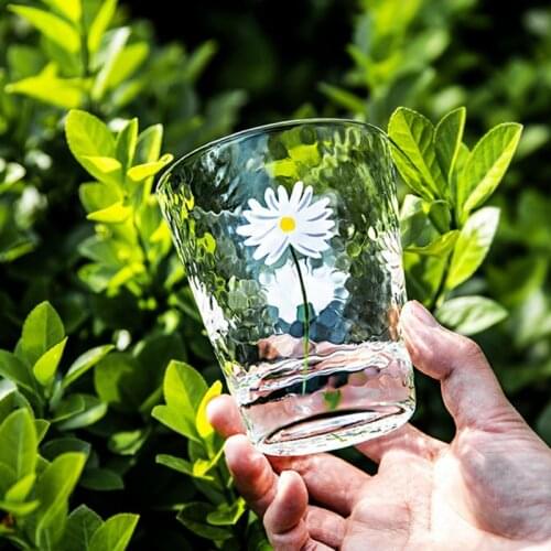 Portable Glass Small Chrysanthemum Hammer Pattern Crystal Glass Cup Hand-painted Heat Resistance Glass Home Office