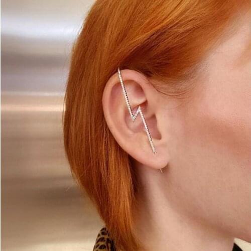 Dropshipping No Pierced Non-piercing Long Earcuff Ear Clip Girls 1pc Flash Cz Lightning With Colorful Cz Earring gift