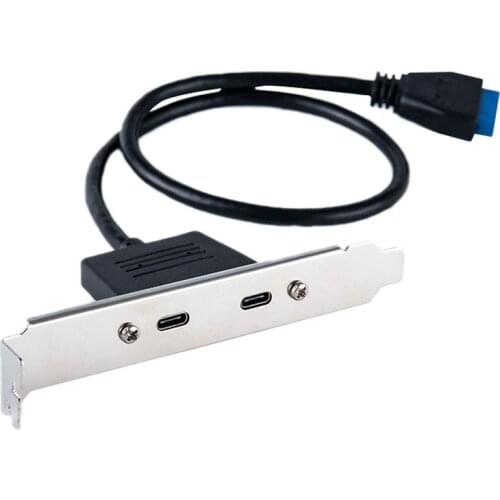 USB C 3.1 Back Panel Expansion Bracket to 20-Pin Header Cable 2-Port Super-Speed Type-C Expansion Card for PC