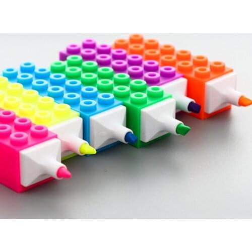 6Color/Set Creative Building Up Block Fluorescent Highlighter Hand Account Drawing Pen Marcador Child Gift Office&School Supplie