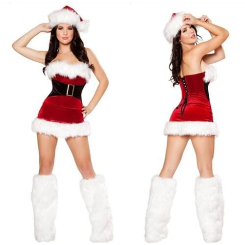 Adult Women Sexy Red Velvet Christmas Santa Claus Costumes Sexy Tube Top Short Skirt Santa Claus Costume M L XL