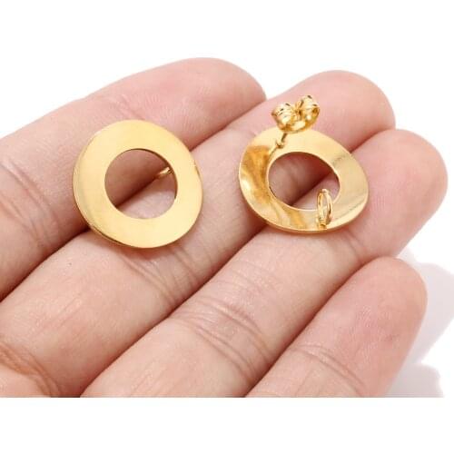 40pcs 18mm Gold Hollow Round Disc Ear Posts 18K Gold Tone Stainless Steel Geometric Disk Stud Earring Components Hypoallergenic