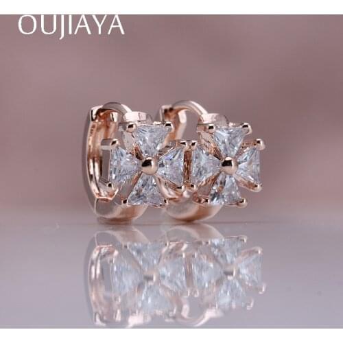 OUJIAYA Simplicity Flower 585 Rose Gold Dangle Earrings Women Natural Zircon Little Girls Wedding Birthday Gift Jewelry A17
