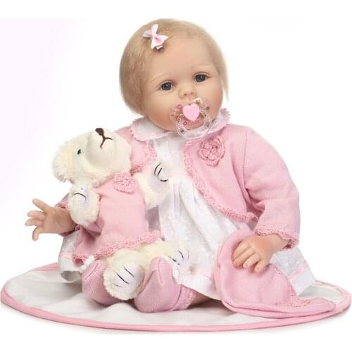 22"55cm Reborn silicone babies girl toddler dolls pink clothes blanket+plush toy Dolls Reborn realistic Handmade DIY Xmas Gifts