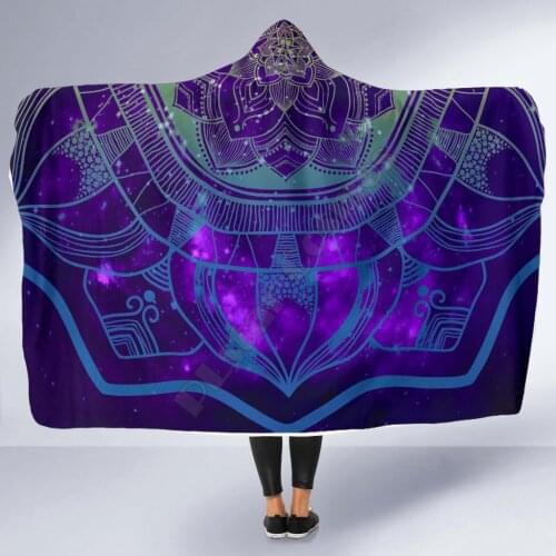 Blue Green Purple Mandala Hooded Blanket 3D Printed Wearable Blanket Adults For Kids Various Types Hooded Blanket Fleece blanket