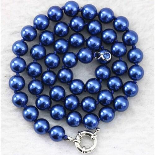 Blue Shell Simulated Pearl Beads Necklace 8mm 10mm 12mm 14mm Round Fashion Chain Choker Necklaces For Women Jewelry 18inch B1012