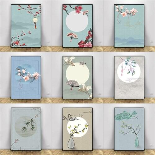 Modern Flower and Bird Decorative Painting Branch Lanyard Fan New Chinese Style Living Room Sofa Background Wall Canvas