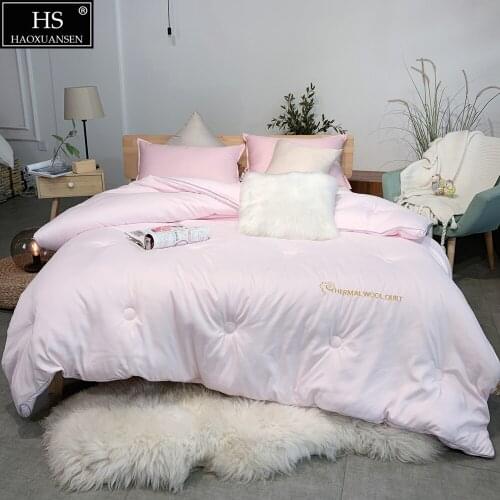 Queen King Machine Washable Temperature Regulating Warm winter Australia Wool Comforter With Pink PET Cotton Fabric(Weight3/4kg