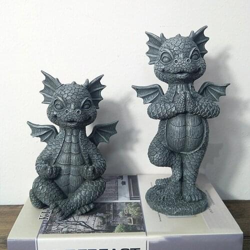 Outdoor Decoration Garden Dragon Meditation Statue In The Yard Fantasy Home Yoga Sculpture Resin Animal Desktop Decoration Model