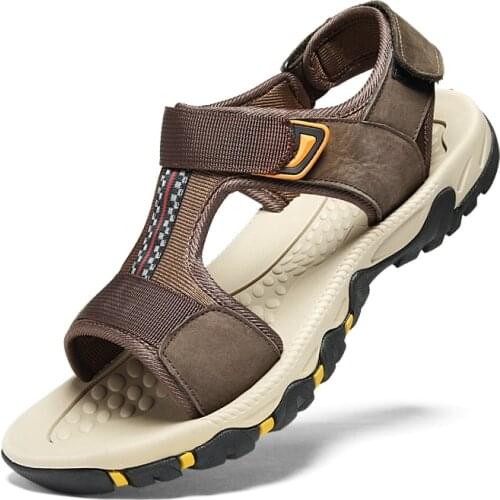 Summer high-end leather mens beach shoes, fashionable outdoor hiking sandals, youth non-slip wear-resistant mens shoes