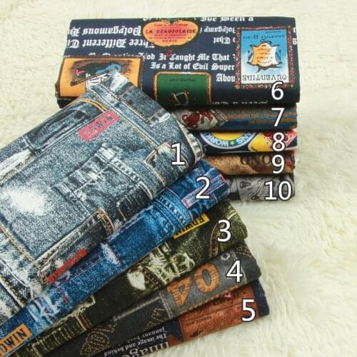 Half meter Japanese 100% cotton fabric with denim badge print, handmade DIY garment shirt dress cloth A802