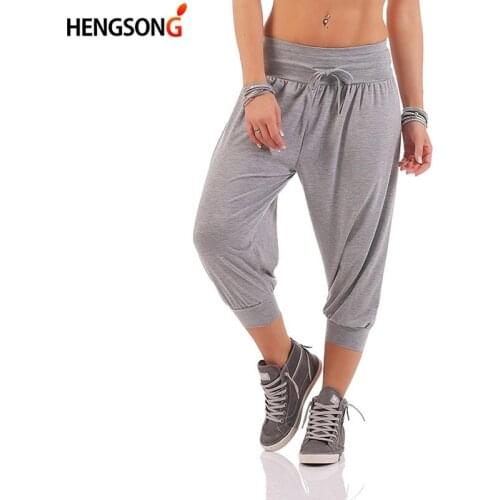 Womens Harem Pants Mid Calf Length Sportswear Drawstring Casual Pants 2021 Summer Bottom Loose Sports Tennis Pants