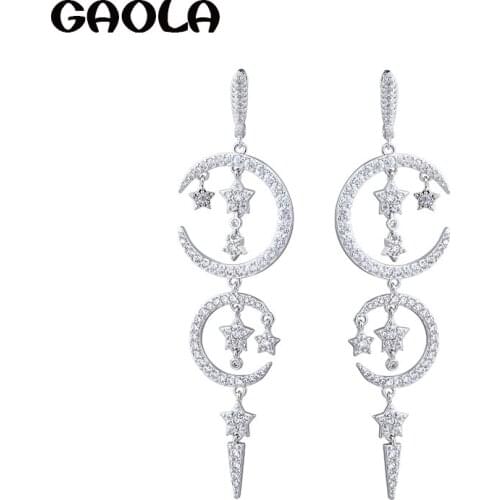 GAOLA 2017 Least Unique Moon And Star Cubic Zircon Created Dangle Earrings For Women Bridal Jewelry GLE5498