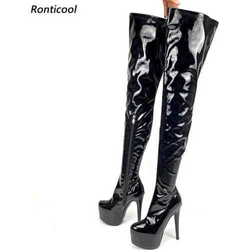 Ronticool Women Spring Platform Thigh Boots Side Zipper Stiletto Heels Round Toe Pretty Purple White Party Shoes Us Size 5-20
