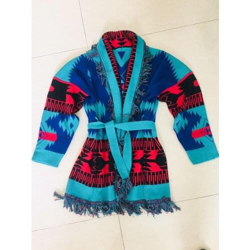 Autumn Vintage New Women Tassel Knitted Cardigans Coat With Belts For Female Luxury Sweater
