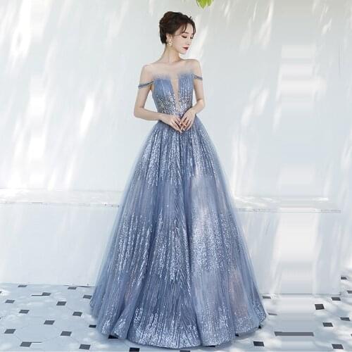 Evening Dress Sequin Boat Neck Women Party Dresses Backless Robe De Soiree 2019 Plus Size Ruffle Sleeveless Formal Gowns E664