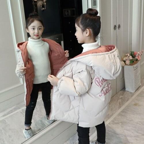 Girls Winter Reversible Cotton Padded Clothes Childrens Fashion Printed Thickened Wadded Coat Kids Casual Hooded Outerwear B194
