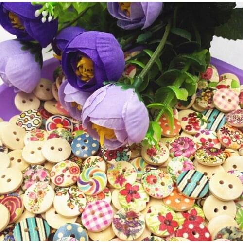 100PCS Mixed Flower Pattern 2 Holes Wood Buttons Sewing Scrapbooking Crafts 15mm Festive decor