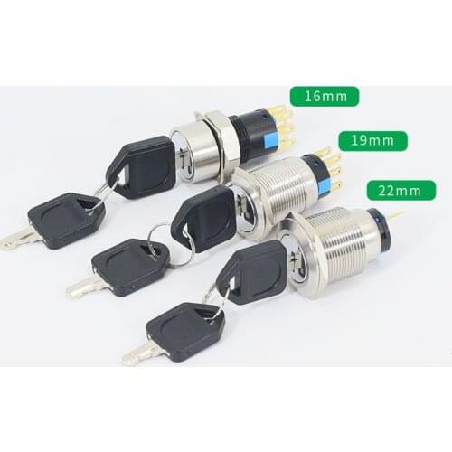 16mm 19mm 22mm Waterproof Stainless Steel Lock Key Knob Rotary Switch 5A 250V Changeover Power Switch ON OFF 2 3 Positions