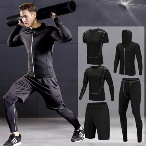 2020 Quick Dry Mens Running Sets 3/4/5pcs/sets Compression Sport Suits Basketball Tights Clothes Gym Fitness Jogging Sportswear