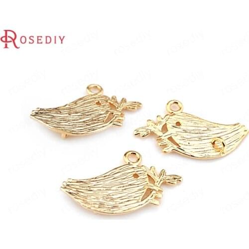 33502)6PCS 22x12MM 24K Gold Color Plated Brass Bird Charms Pendants Diy Jewelry Findings Accessories Wholesale