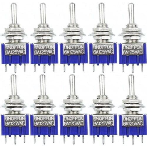 5Pcs Toggle Switch MTS-103 3 Pin ON/OFF/ON PDT 6A 125VAC/3A 250VAC Mini Switch Lever Switch blue S