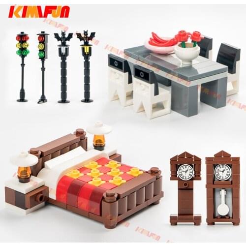 City Accessories MOC Street Traffic Light Clock Bricks DIY Desk Bed Table Building Blocks Furniture Toys Compatible
