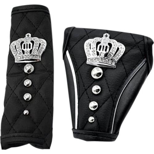 Car Accessories Diamond Crown Gear Cover Hand Brake Cover Block Manual Automatic Gear Shift Cover Protective Case Car Seat Belt