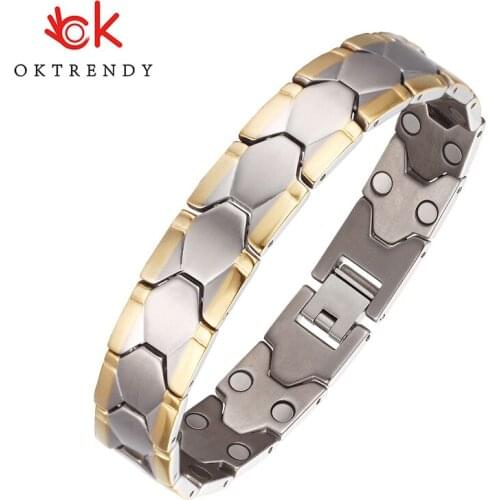 Oktrendy Big Casual Style Men Magnetic Bracelet Quality Sliver Stainless Steel Bracelets for Arthritis Health Care Jewelry Gifts