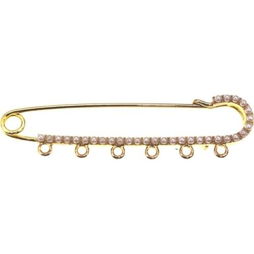 50pcs 8cm Gold Plating Alloy Brooches Pearls Hijab Scarf Pins With 6 Loops For DIY