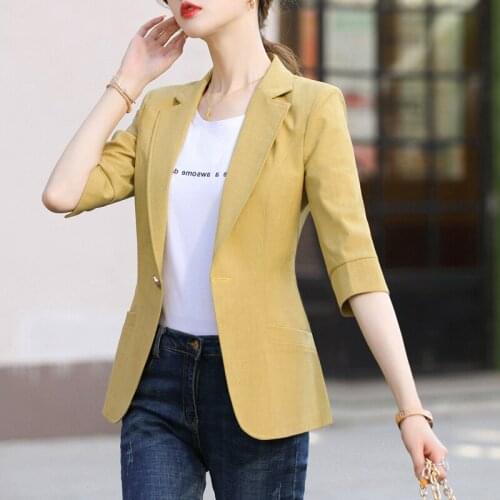 Half Sleeve Elegant Yellow Formal OL Styles Blazers Jackets Coat Women Business Work Wear Outwear Blaser Professsional Tops