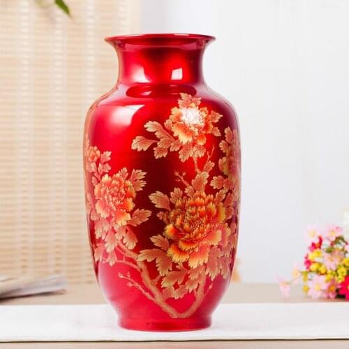 Jingdezhen Crystal Glaze Porcelain Flower Vase Home Decor Handmade Shining Famille Rose Ceramic Vases For Christmas Gift
