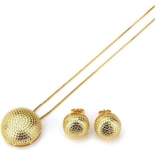Round Stud Earrings And Pendant Necklaces For Women fashion Jewelry Sets Gold/Silver Color party Jewelry 2021New Arrival