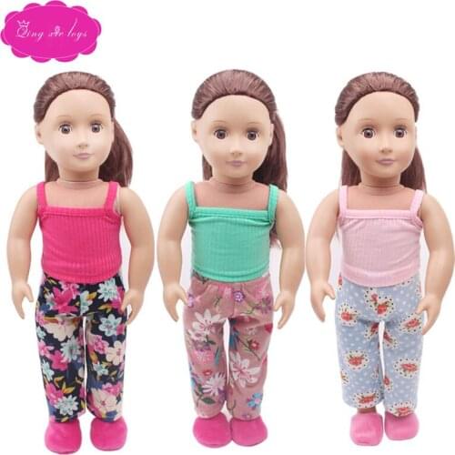 Doll suit with halter top + printed pants fit 18 inch Girl dolls and 43 cm baby dolls clothes accessories c301-c303