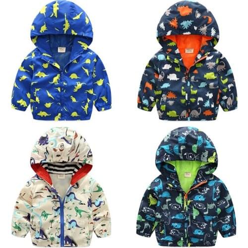 New 2020 Spring Autumn Children Coat Kids Boys Jacket Outerwear Fashion Cartoon Dinosaur Print Hooded Zipper Windbreaker Clothes