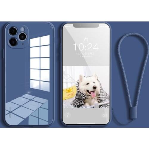 Square Tempered Glass Phone Case For iPhone 12 Pro Max 11 XS Max X XR 7 8 Plus SE2 2020 Full Camera Protection Cover With Strap