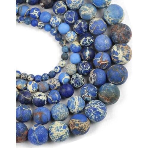 YHBZRET Matte Blue Imperial calaite Natural Stone 4/6/8/10/12MM Round Loose beads for jewelry making bracelet DIY accessories