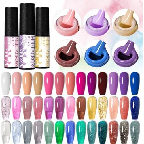 MEET ACROSS 5ml Gel Nail Polish Semi Permanent Pure Color Gel Polish Varnishes Soak Off Nail Art Base Top Coat Manicure