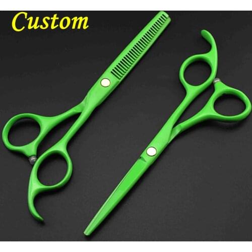 Custom professional 440c 5.5'' green hair scissors set cutting barber tools clipper thinning shears tools hairdressing scissors