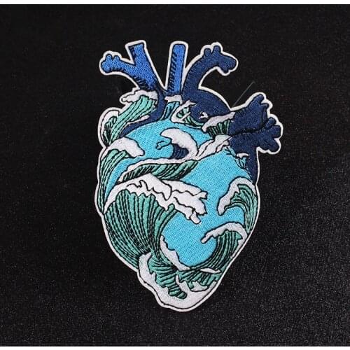 Blue Seas Heart Iron On Patches For Clothing Sewing Patch Stripe Stickers For Clothes Badge Embroidery Patch Applique On Clothes