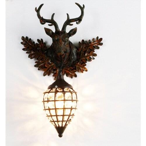 E27 Resin Wall Light Vintage Antler America Country Style Deer Shape Bra Home Patio Hotel Restaurant Buckhorn Wall Sconce Lamp