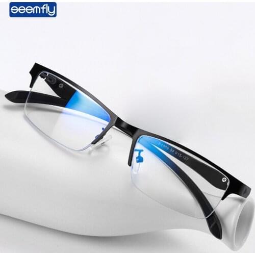 Elbru Men Titanium Alloy Half Frame Reading Glasses Retro Business Clear Resin Lens Hyperopia Prescription Eyeglasses +1.0to+4.0