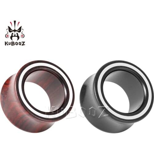 KUBOOZ High End Design White Line Wood Ear Piercing Plugs Gauges Expanders Fashion Body Jewelry Earring Tunnels Stretchers
